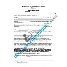 Bill of Sale of Personal Property - South Carolina (No Warranty)